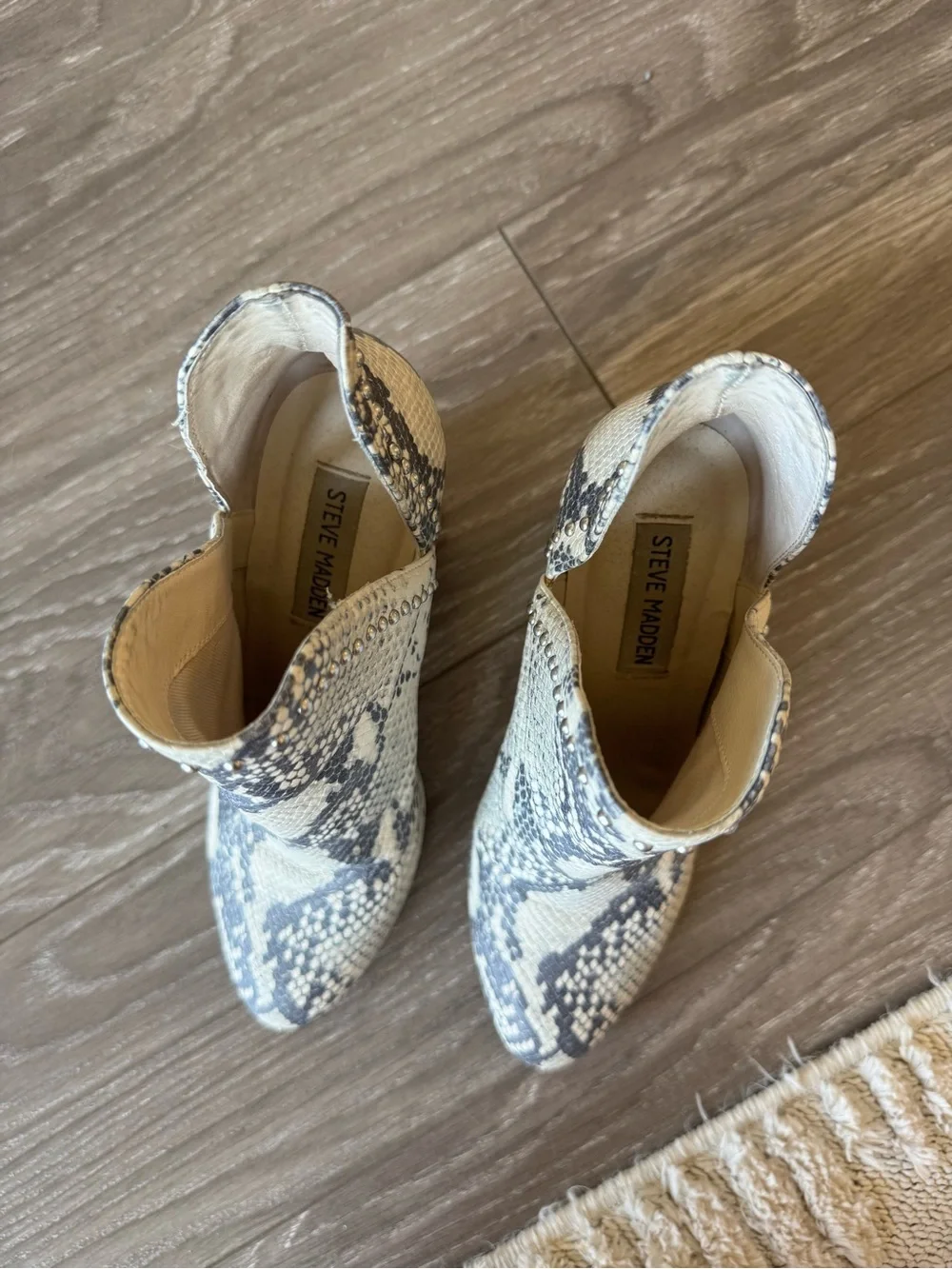 Steve Madden Snake-Print Cutout Ankle Booties - Black & Cream